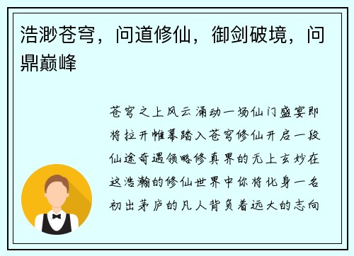 浩渺苍穹，问道修仙，御剑破境，问鼎巅峰